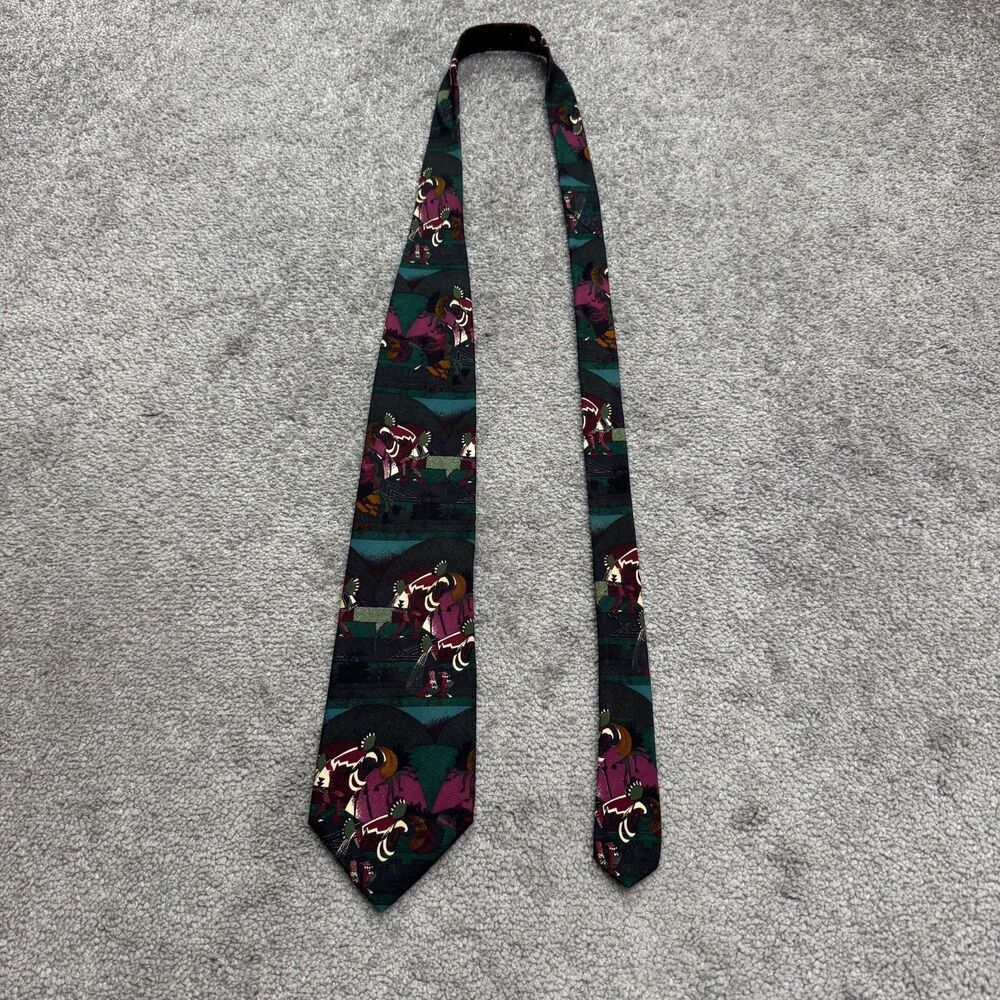 Structure Vintage 90s Silk Necktie Tribal Dancer Southwestern Novelty Print Tie